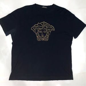 Versace Unisex Gold Medusa Embroidered Black T-Shirt 3XL